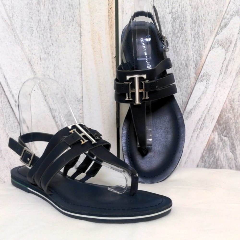 TOMMY HILFIGER Sherlie Strappy Thong Sandals Navy Size 6.5M
